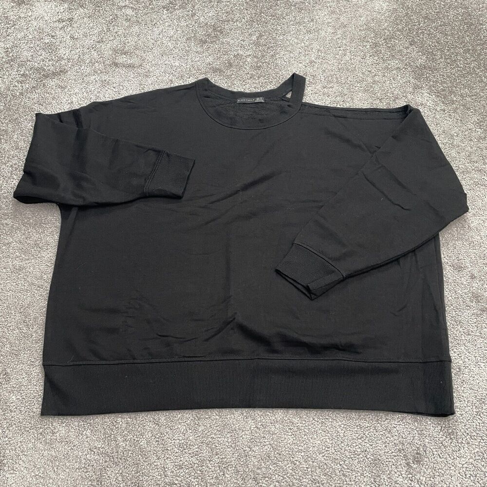 Black Tape Pullover Sweatshirt Women 2X Plus Black One Shoulder Crew Neck Casual